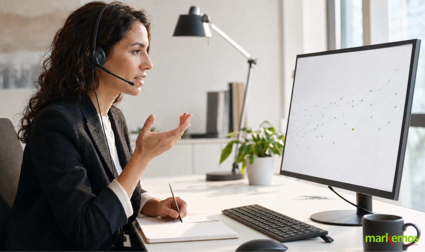 Profesional gestionando una campaña de telemarketing desde un contact center