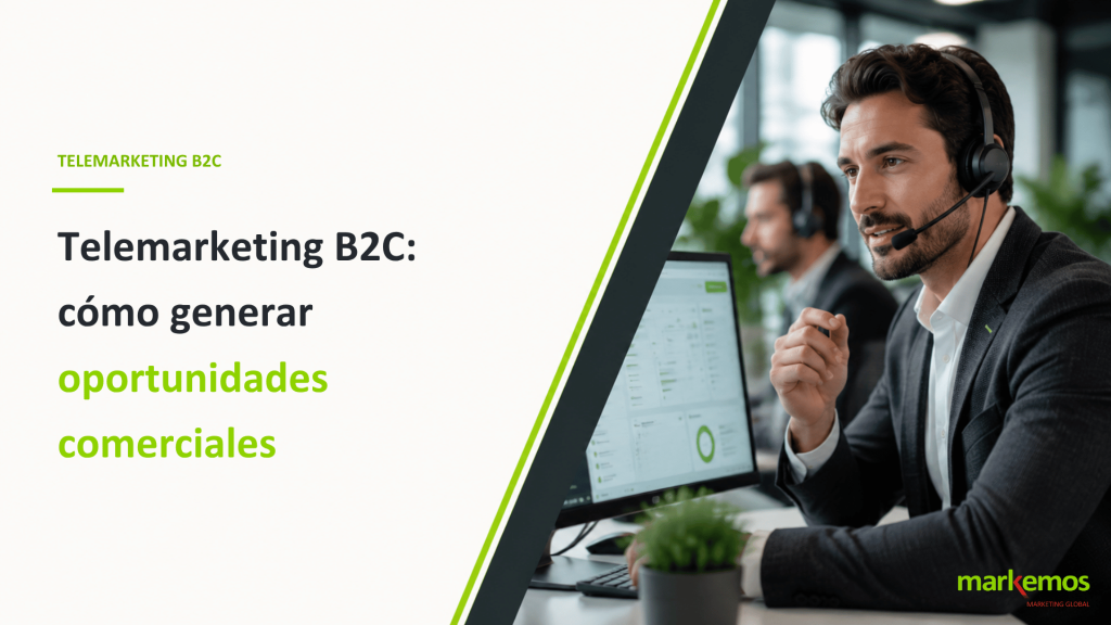 Profesional gestionando una campaña de telemarketing B2C en un contact center.